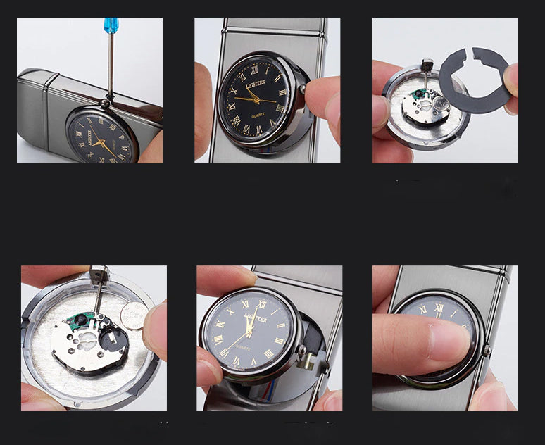 Luxury gas lighter with clock. LED lighting.