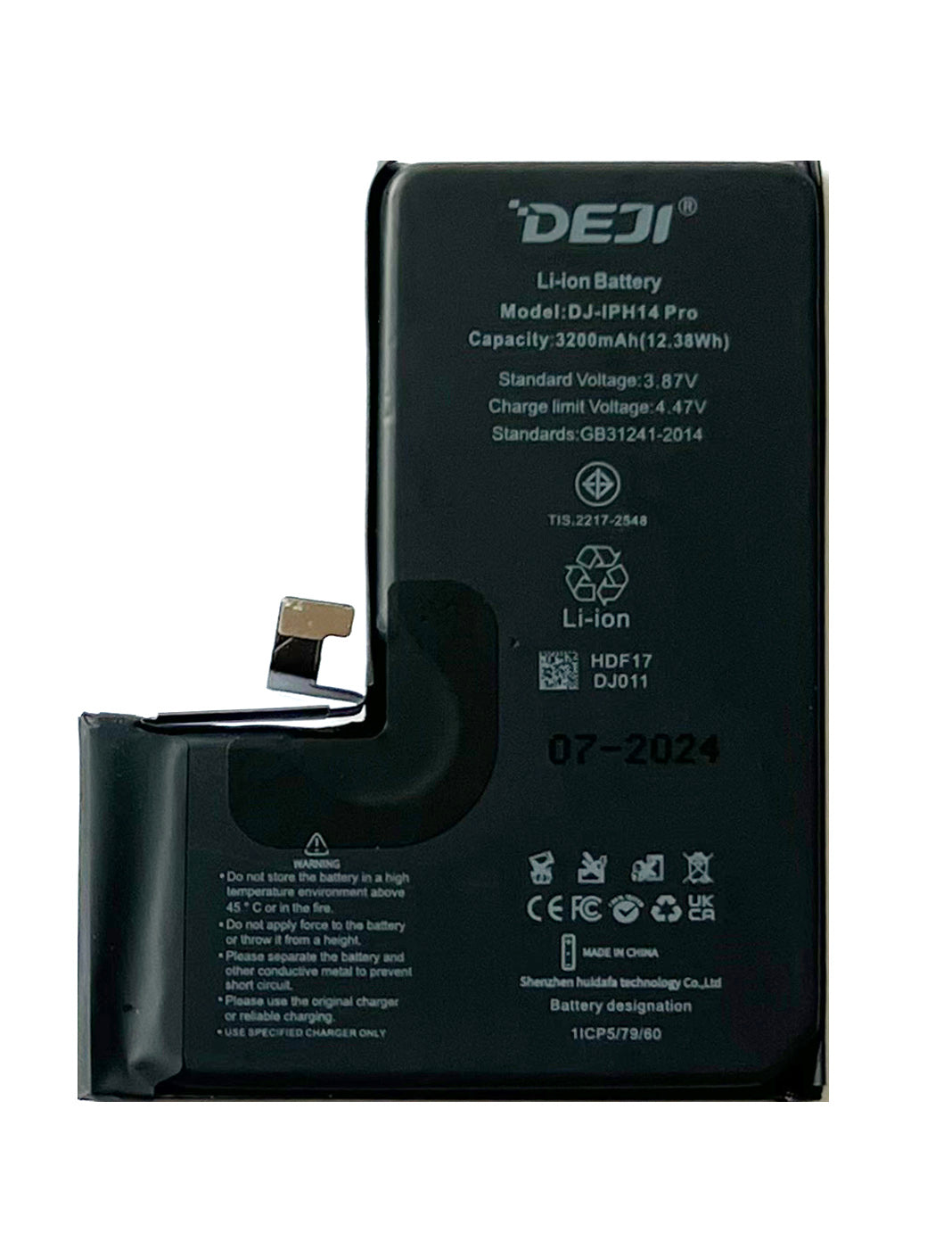 Replacement battery for iPhone 14 Pro. DEJI, A2866, 3200mAh. Replacement battery 14Pro