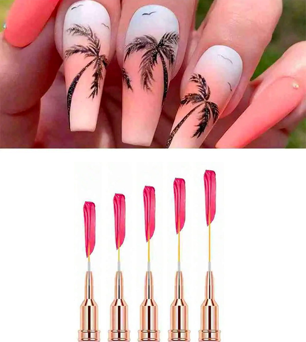 5-piece set of nail art liners. Brushes for manicure/design. 5 pieces of pens with hair length: 7, 9, 11, 15, 25 mm