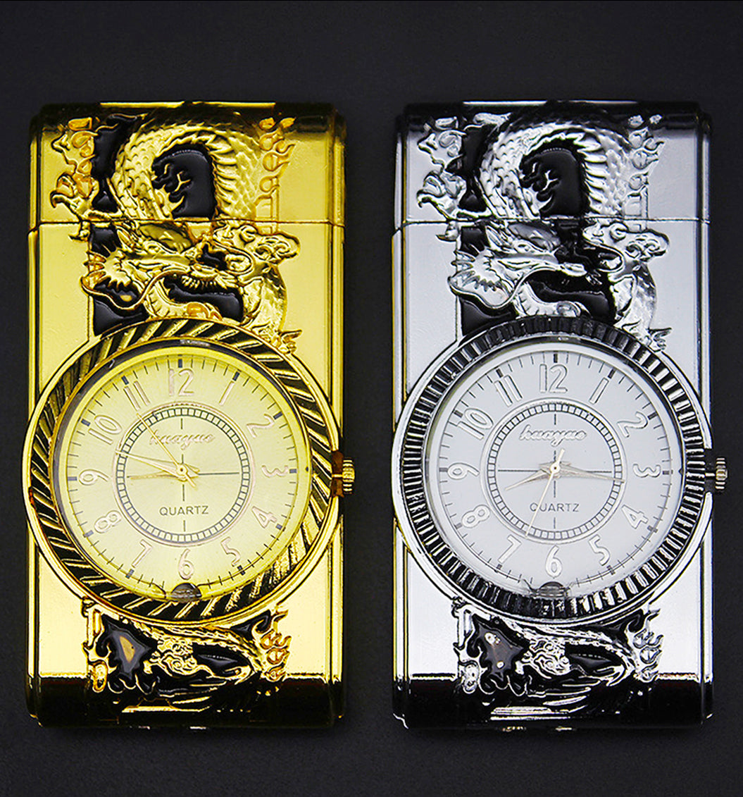 Luxury gas lighter with clock. LED lighting.