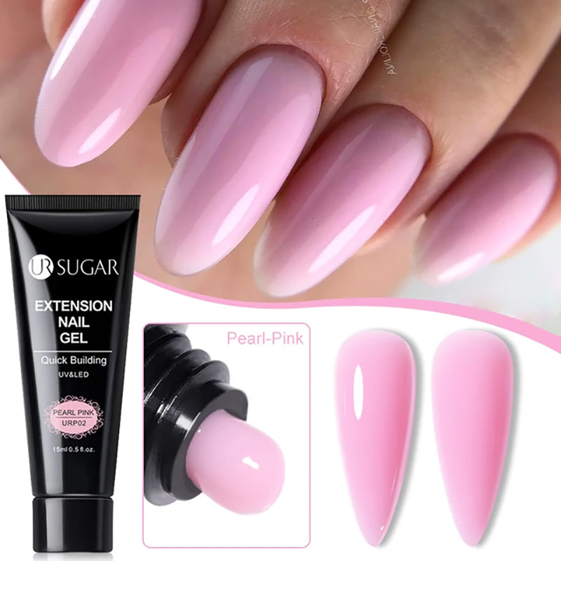15 ml. Gel d'extension d'ongles UV/LED de couleur rose UR SUGAR (perle, rose tendre). Gel de construction pour ongles, base top coat, starter. Vernis acrylique
