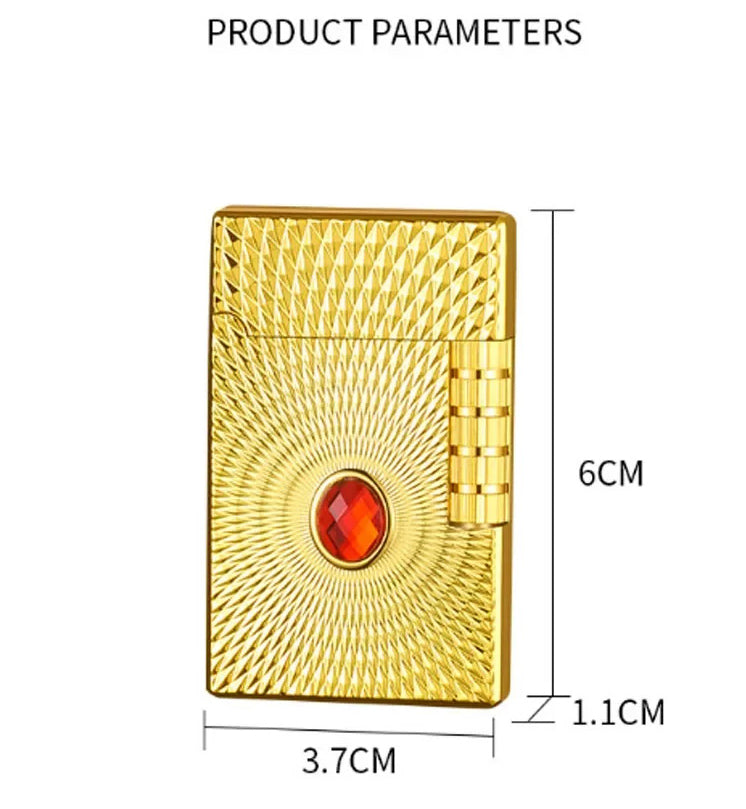 Luxury gas lighter in gold with decorative stone (green). With flint.