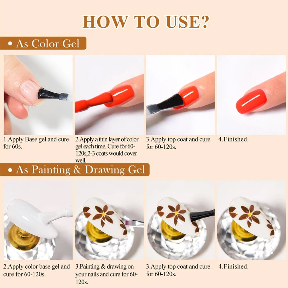 5ml nail color gel painting varnish for extension. UV / LED lamp. Spider / Line gel varnish. No wipe