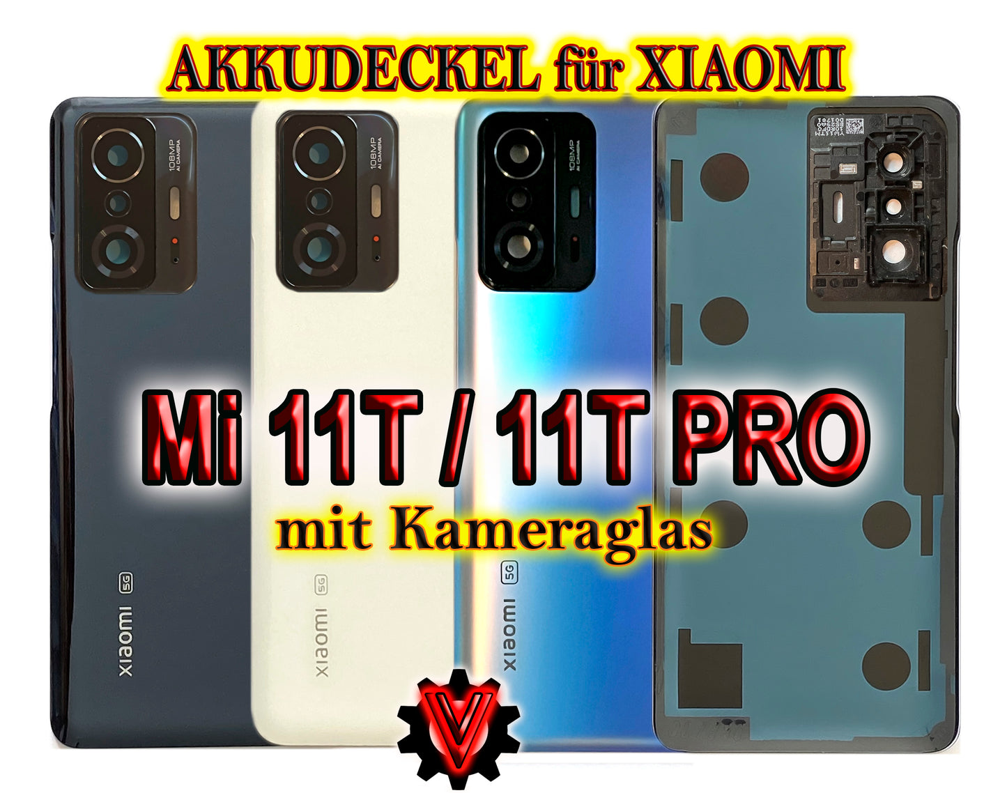 Battery cover for Xiaomi Mi 11T / Mi 11T Pro with camera glass. Back cover, rear, battery compartment cover. Mi11TPro in gray, black, blue, white.