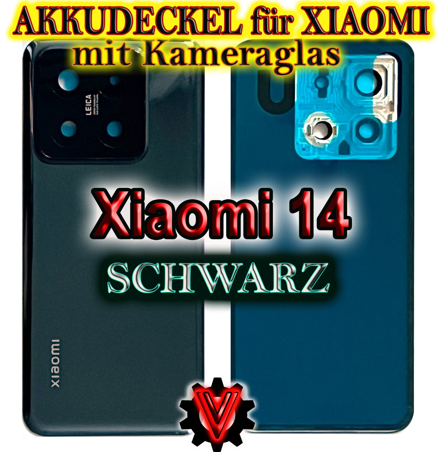 Akkudeckel für Xiaomi 14 mit Kameralinse. Backcover, Rückseite, Akkufachdeckel. Mi14 in schwarz, grün, weiß.