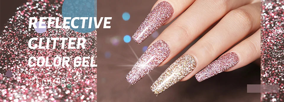 Vernis gel pailleté pour ongles de 7,5 ml. Lampe UV/LED. Effet pailleté réfléchissant pour le design des ongles. Gel de peinture couleur acrylique UR Sugar URN098