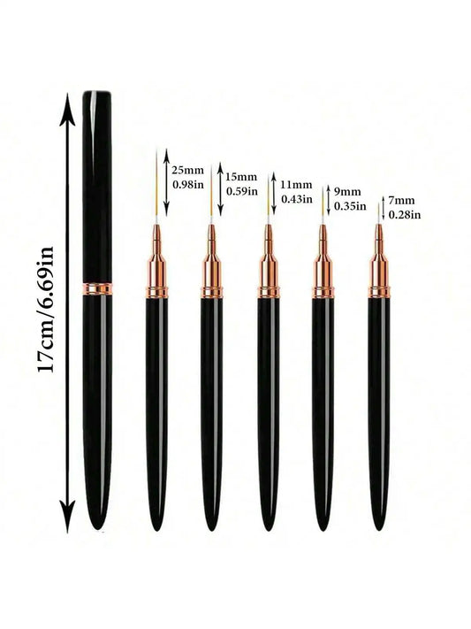 5 tlg. Set Nagel Art Liner. Pinsel für Maniküre / Design. 5 Stück Stiften mit Haarlange : 7, 9, 11, 15, 25 mm