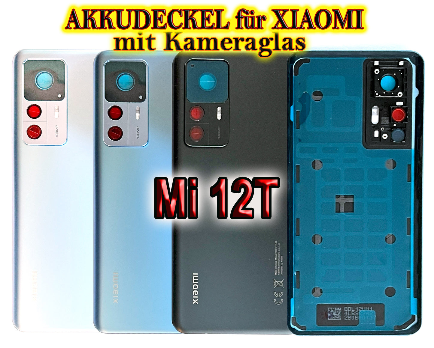 Battery cover for Xiaomi Mi 12T / Mi 12T Pro with camera glass. Back cover, rear, battery compartment cover. Mi12TPro in gray, black, blue, white.