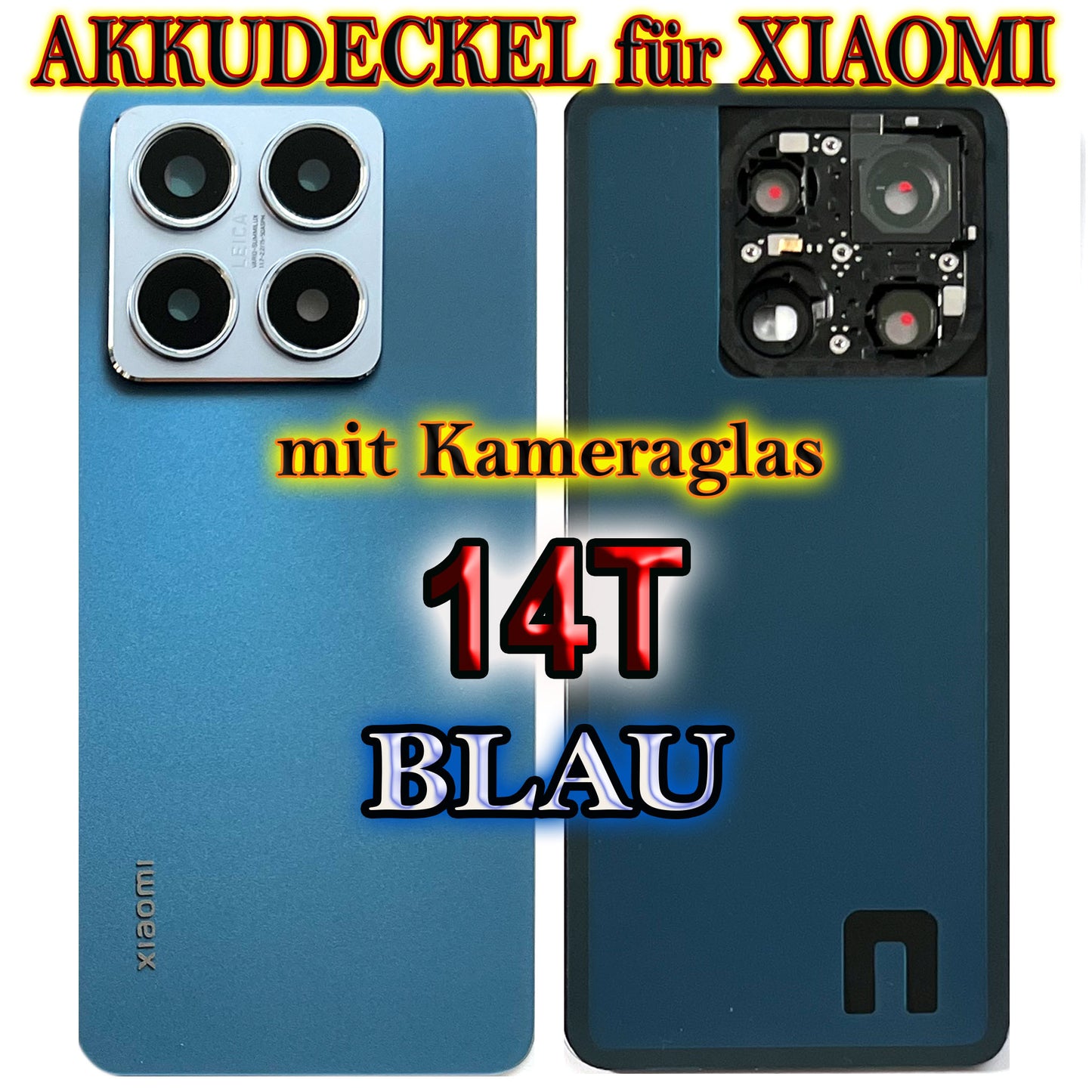 Akkudeckel für Xiaomi Mi 14T mit Kameraglas. Backcover, Rückseite, Akkufachdeckel. Mi14T in grau, schwarz, blau, weiß.