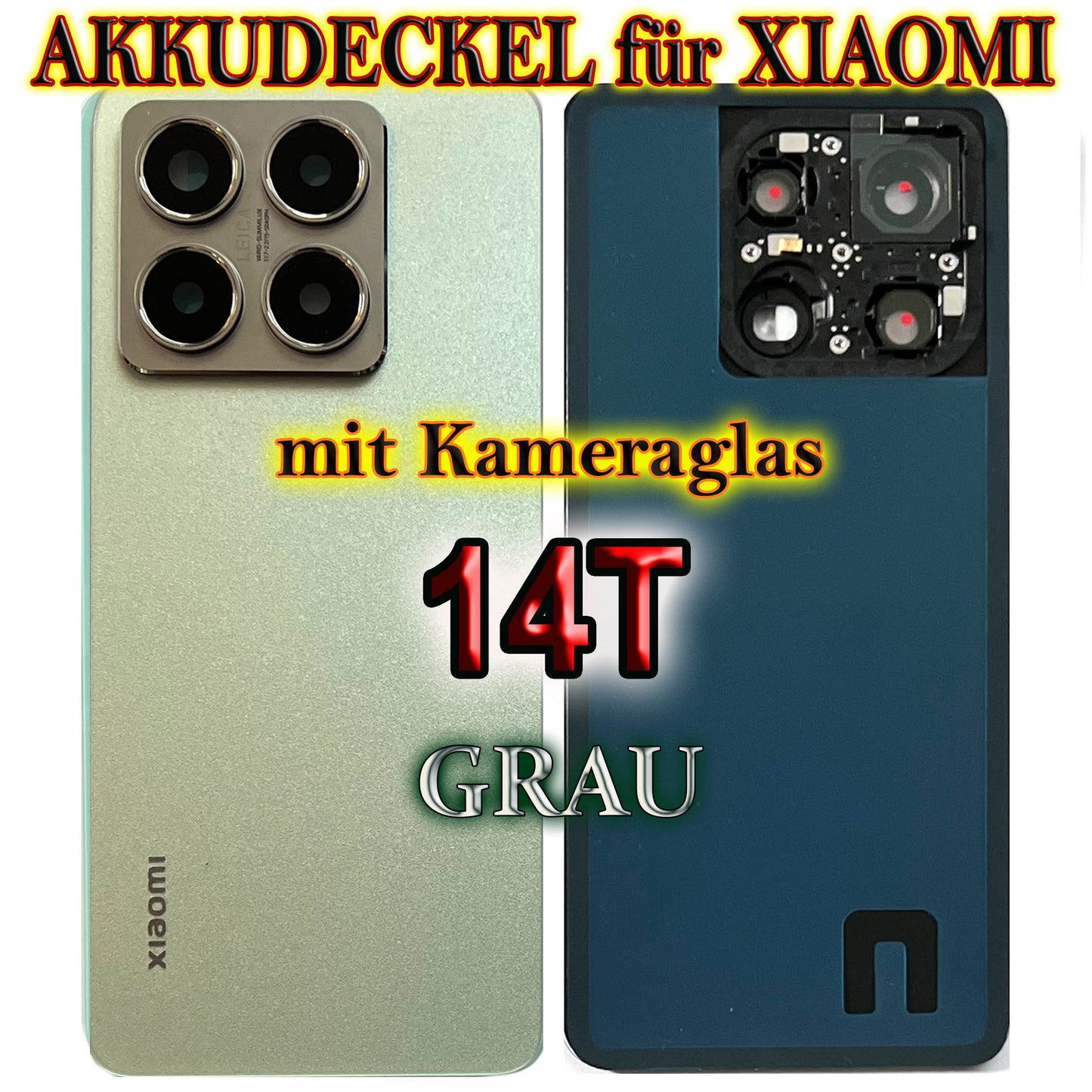 Akkudeckel für Xiaomi Mi 14T mit Kameraglas. Backcover, Rückseite, Akkufachdeckel. Mi14T in grau, schwarz, blau, weiß.