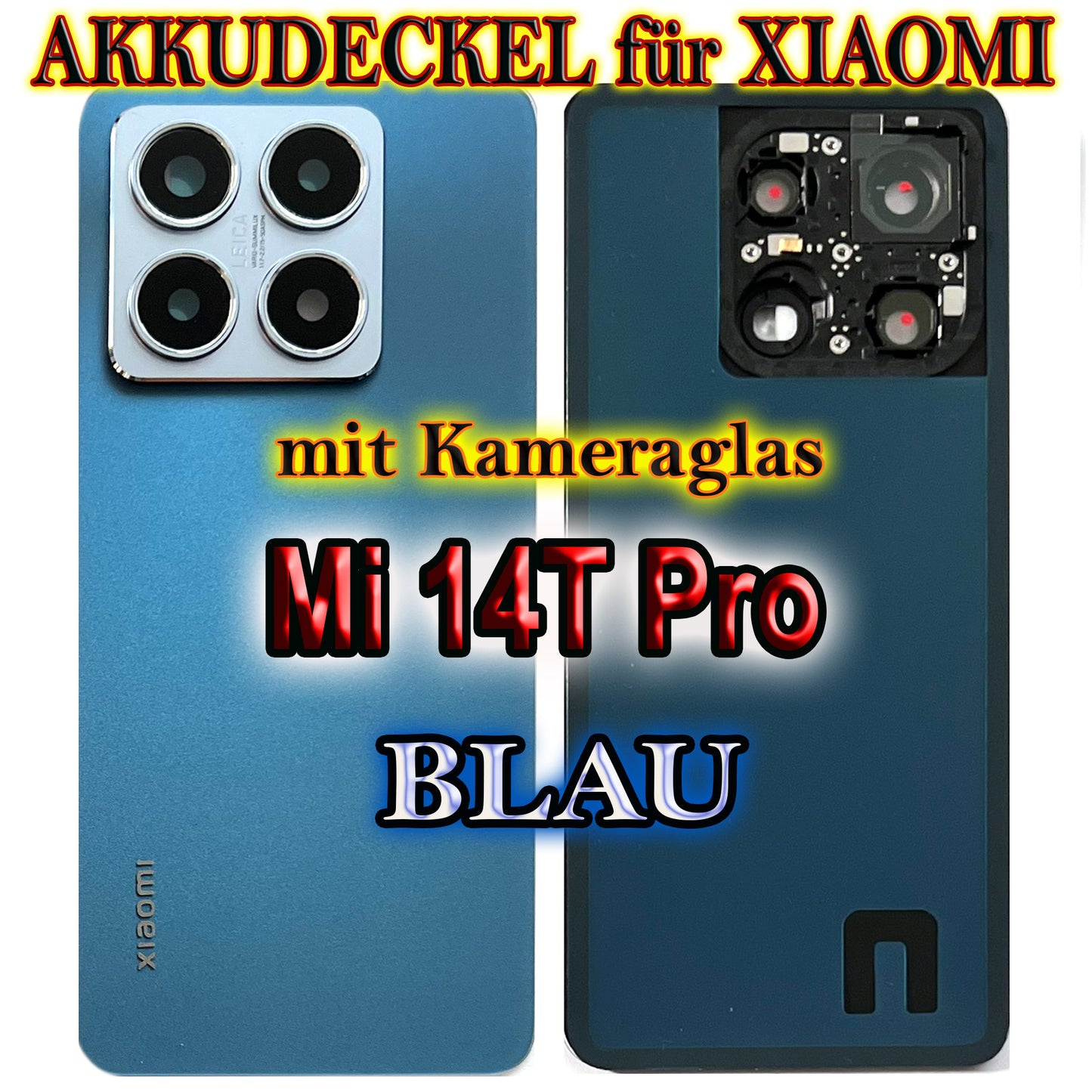 Akkudeckel für Xiaomi Mi 14T Pro mit Kameraglas. Backcover, Rückseite, Akkufachdeckel. Mi14TPro in grau, schwarz, blau, grün.