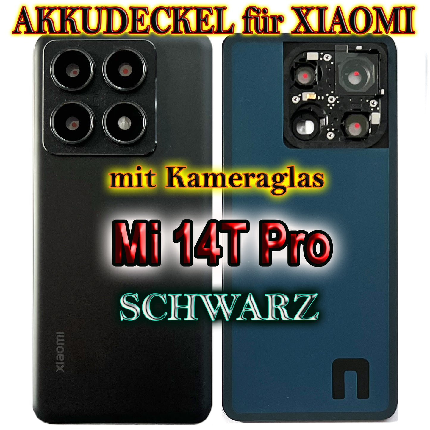 Akkudeckel für Xiaomi Mi 14T Pro mit Kameraglas. Backcover, Rückseite, Akkufachdeckel. Mi14TPro in grau, schwarz, blau, grün.