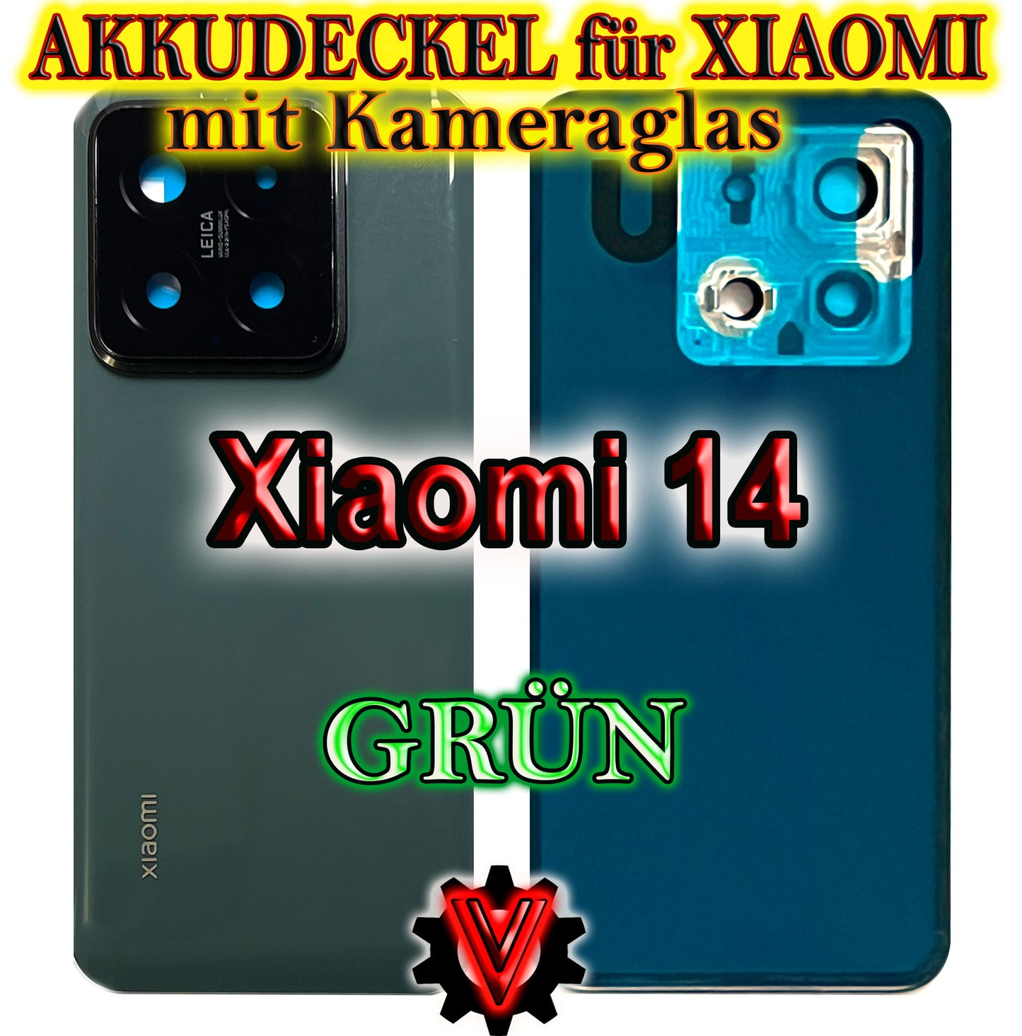 Akkudeckel für Xiaomi 14 mit Kameralinse. Backcover, Rückseite, Akkufachdeckel. Mi14 in schwarz, grün, weiß.