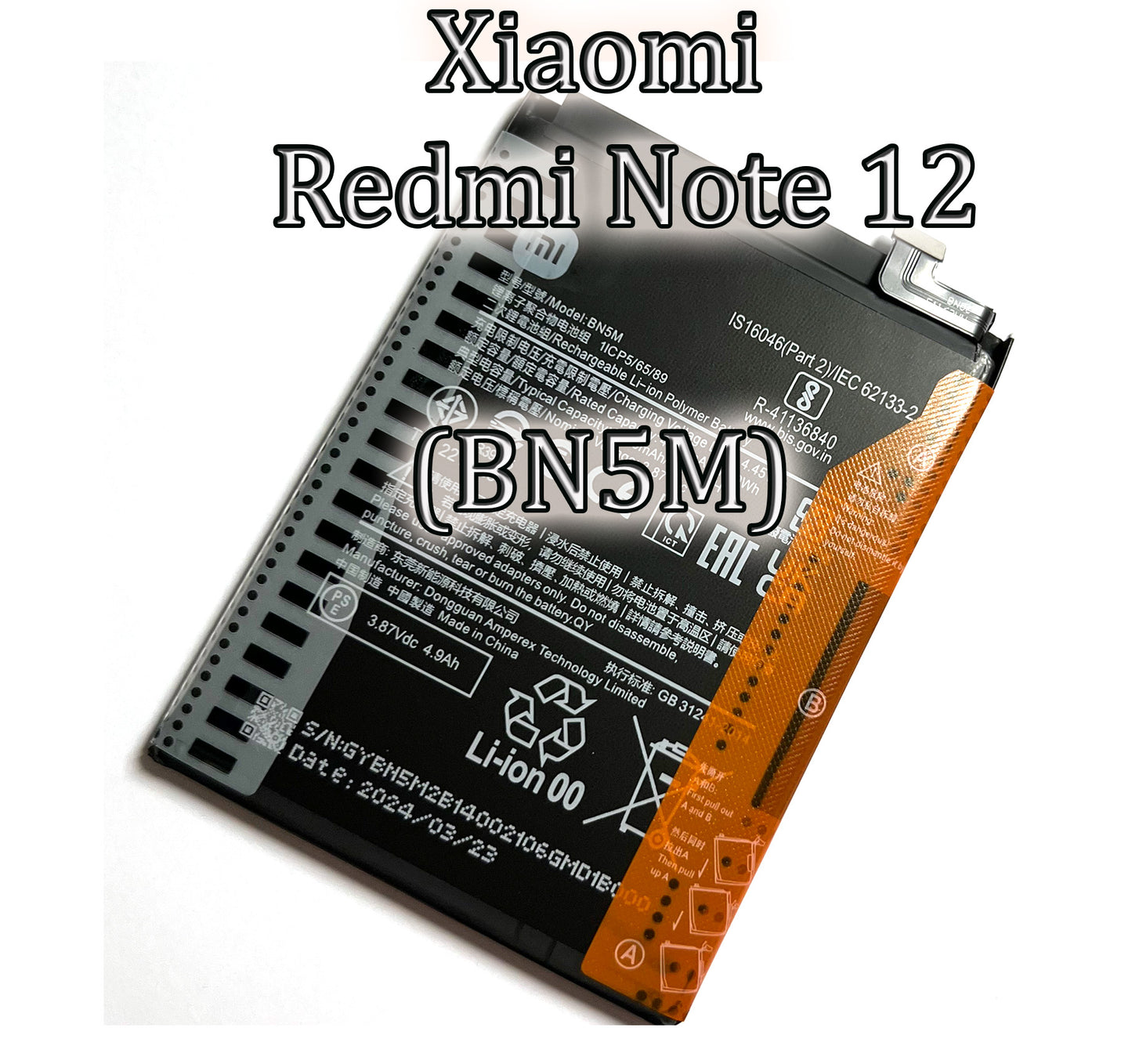 Akku für Xiaomi Redmi Note 12. BN5M Ersatz batterie, 5000mAh, 3.87V. 12, 5M