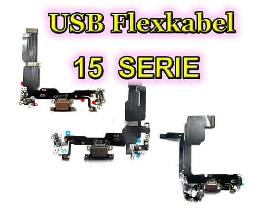 Für iPhone 15 Series : USB Ladebuchse Flex Kabel in schwarz. Flexkabel für 15 / 15 Plus + / 15 Pro / 15 Pro Max. Docking Port OEM cable